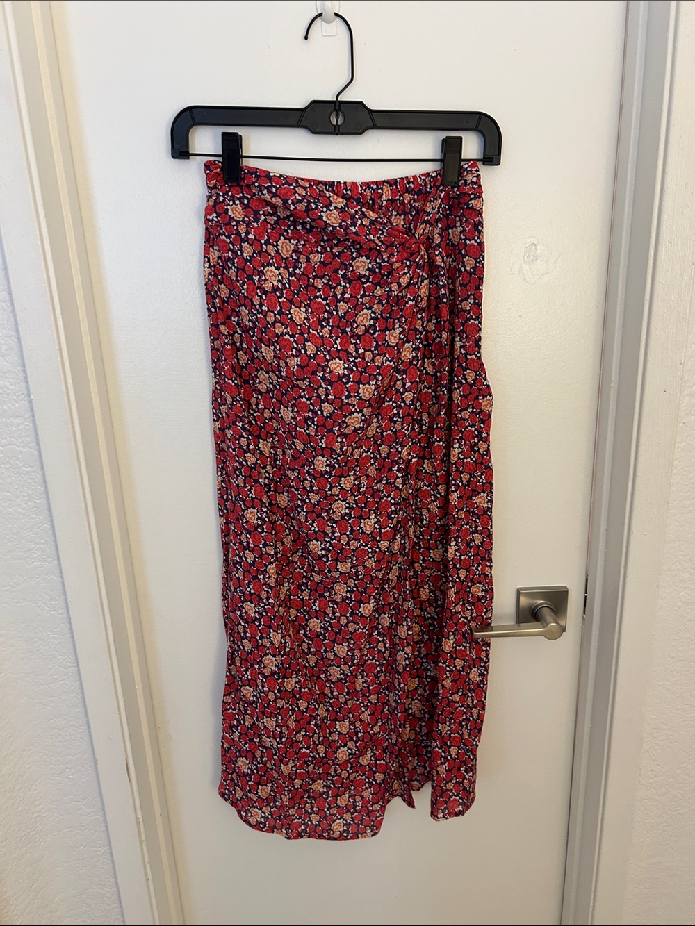 Good Luck Gem Red Floral Midi Wrap Skirt